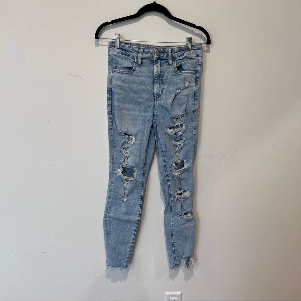 American Eagle Distressed Blue Women's Super High Rise Jegging Jeans Size 6 Reg